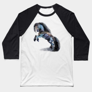 Friesian Black Stallion Horse Medieval Watercolor Baseball T-Shirt